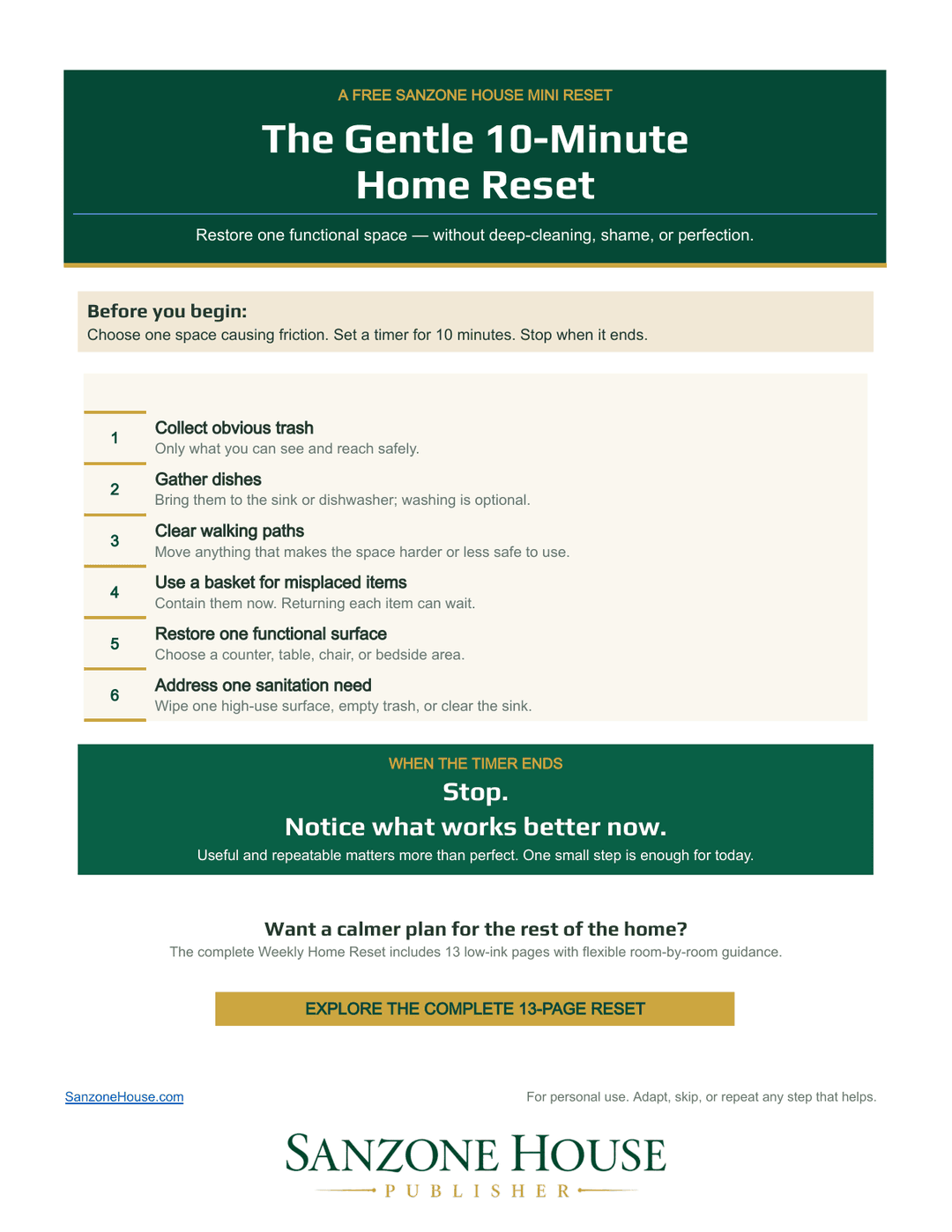Gentle 10-Minute Home Reset printable cover