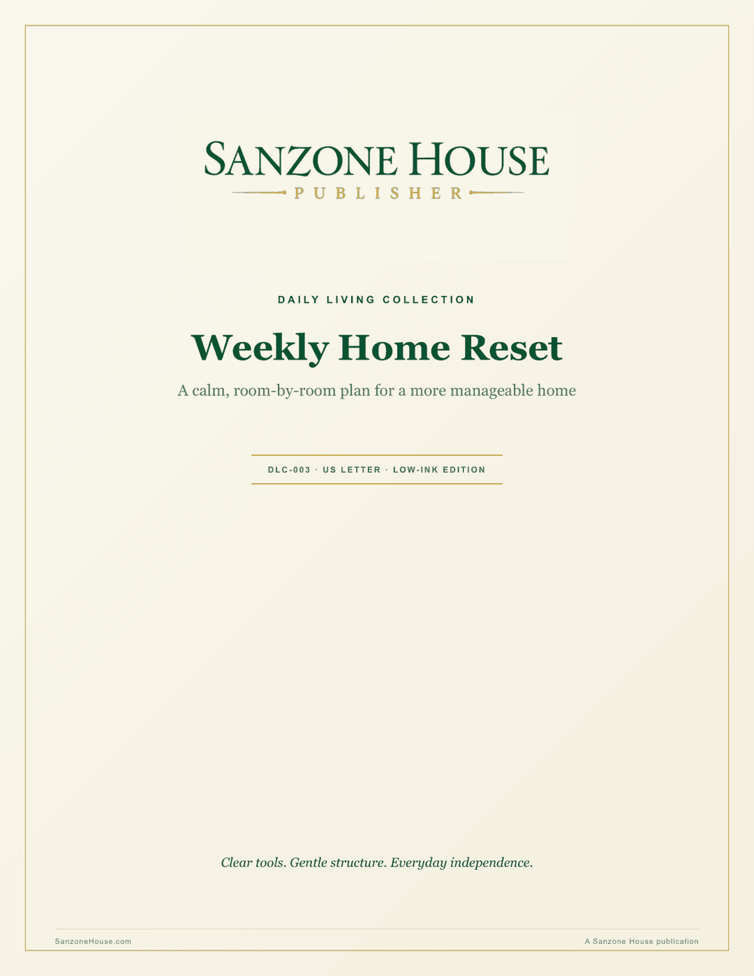 Weekly Home Reset printable cover